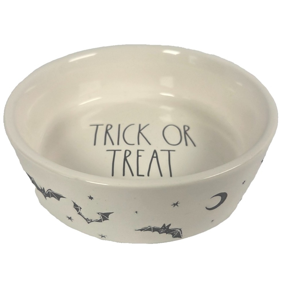 Rae Dunn Trick or Treat Halloween Pet Bowl 5 Inch Bats Moon Ceramic Magenta New